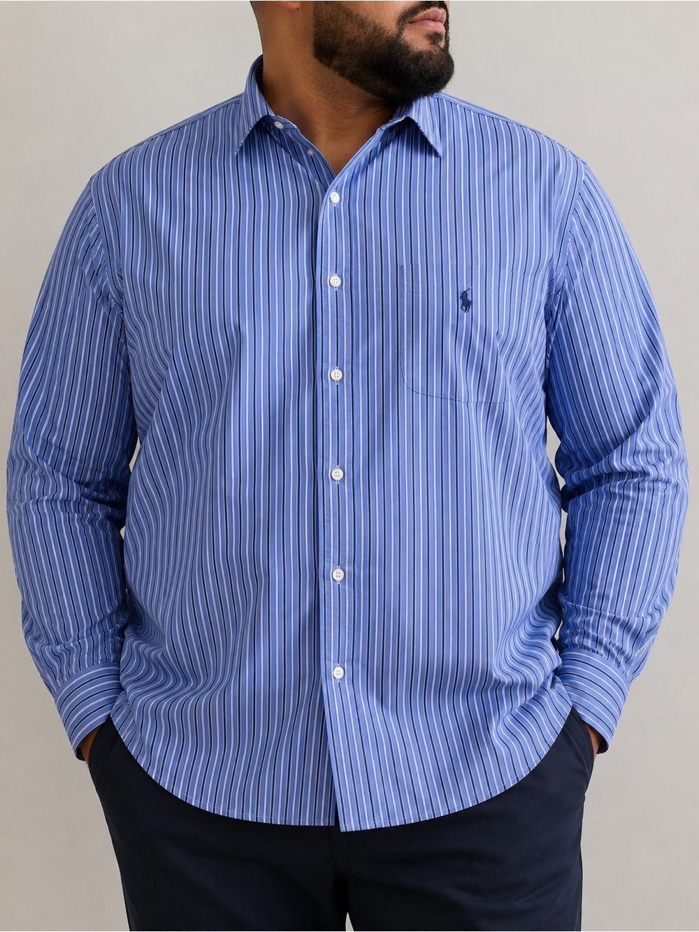 Lauren Ralph Lauren Blue White Striped Button Down Shirt Men’s 2X Cotton